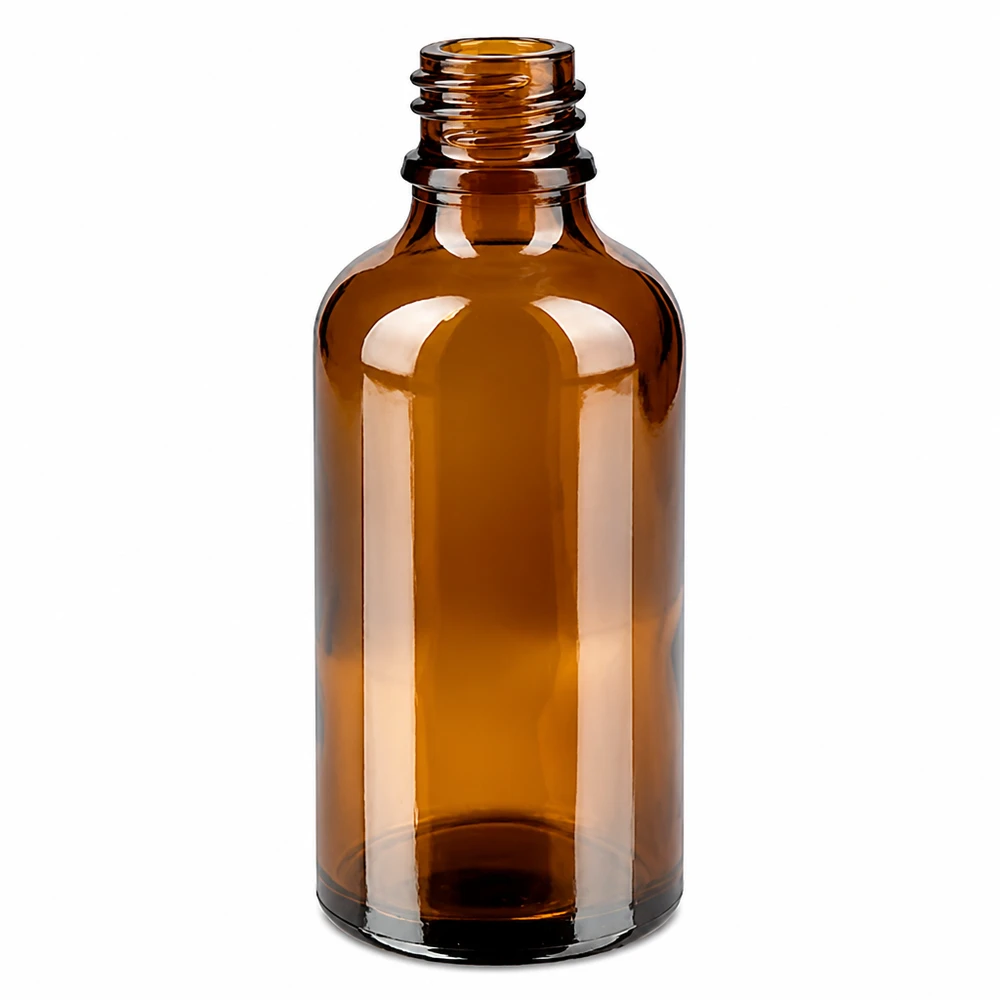 Hoogwaardige 50ml fles van amberkleurig glas met robuuste schroefdop