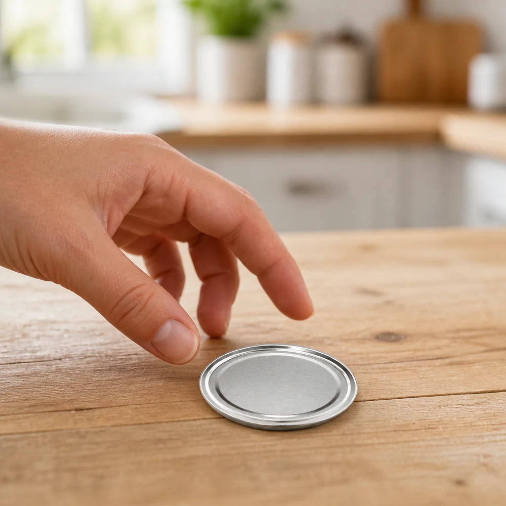 66 mm BasicSeal-deksel, zilver (TO66) UNiTWIST 66 mm afsluitdop, zilver, TO66 BasicSeal – Vergelijking van de afmetingen met een menselijke hand