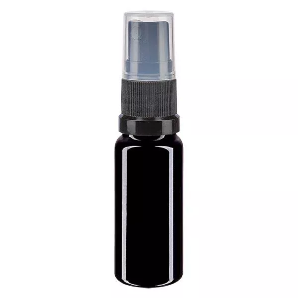 Fles van violet glas 10 ml met pompverstuiver zwart Fles van violet glas 10 ml met pompverstuiver zwart