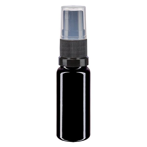 Fles van violet glas 10 ml met pompverstuiver zwart Fles van violet glas 10 ml met pompverstuiver zwart