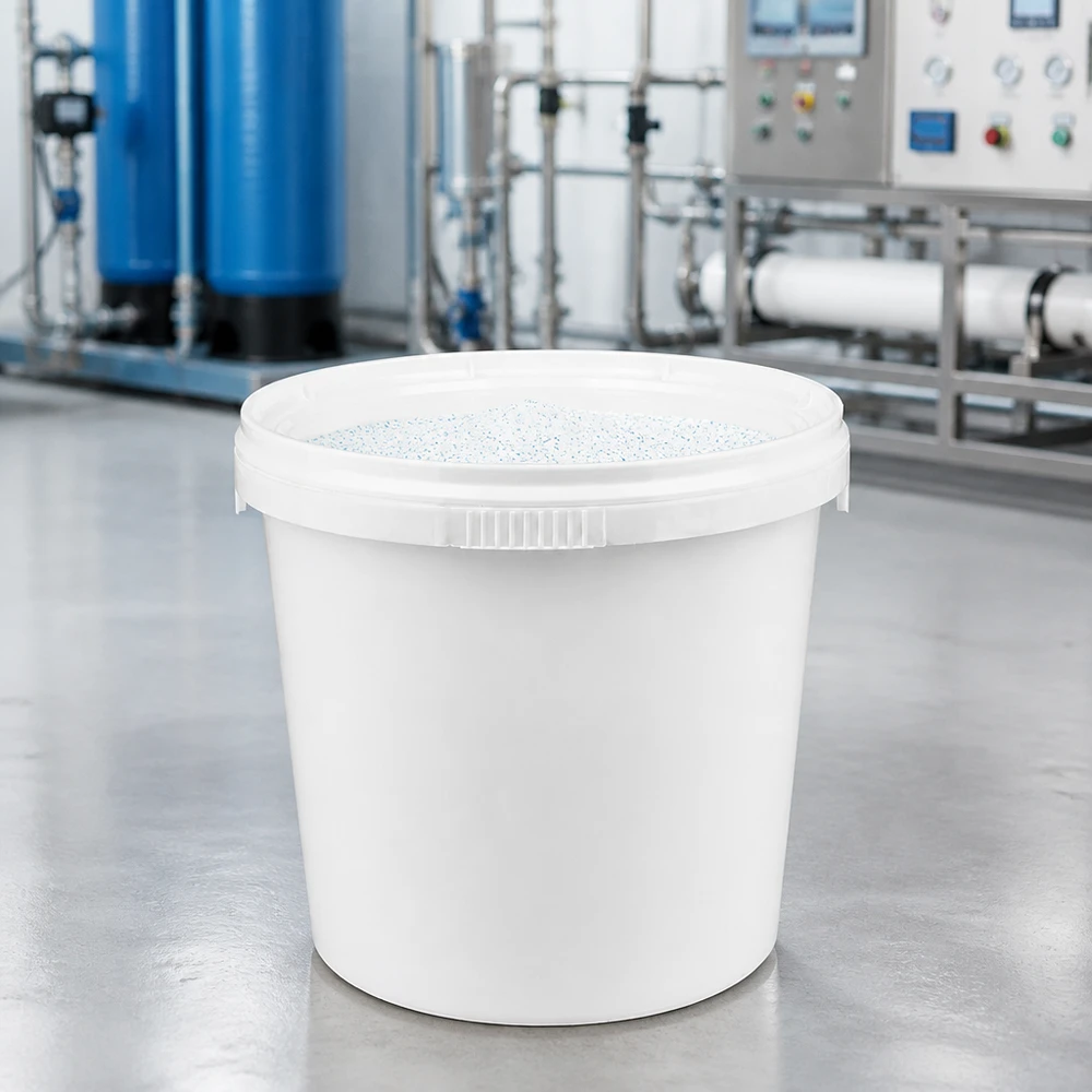 Cilindrische voorraademmer van 1 liter, wit, van PP, met deksel, geschikt voor chemicaliën en granulaat
