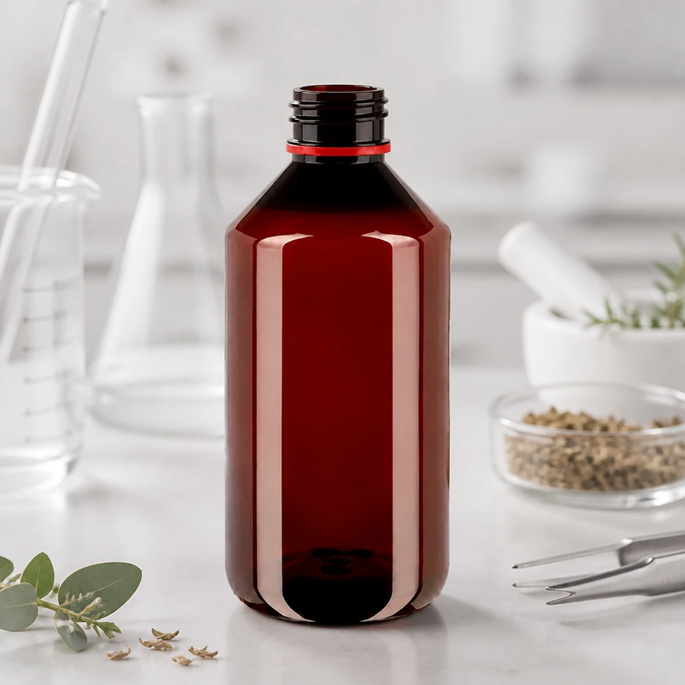 Slanke PET-fles van 750 ml, bruin, lichtwerend, ideaal voor etherische oliën en tincturen
