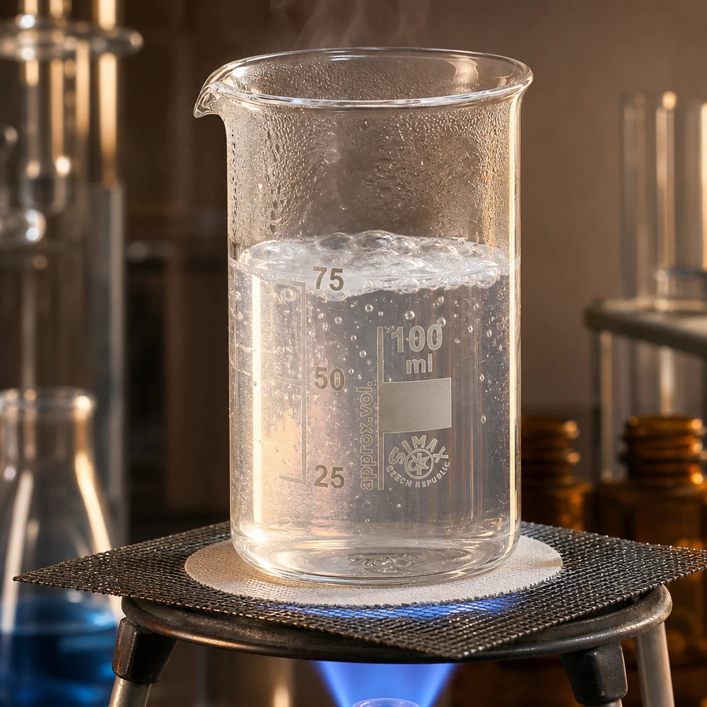 Borosilicaatglas bekerglas 100 ml, hoog model, met blaasvorming bij een verwarmingsproef