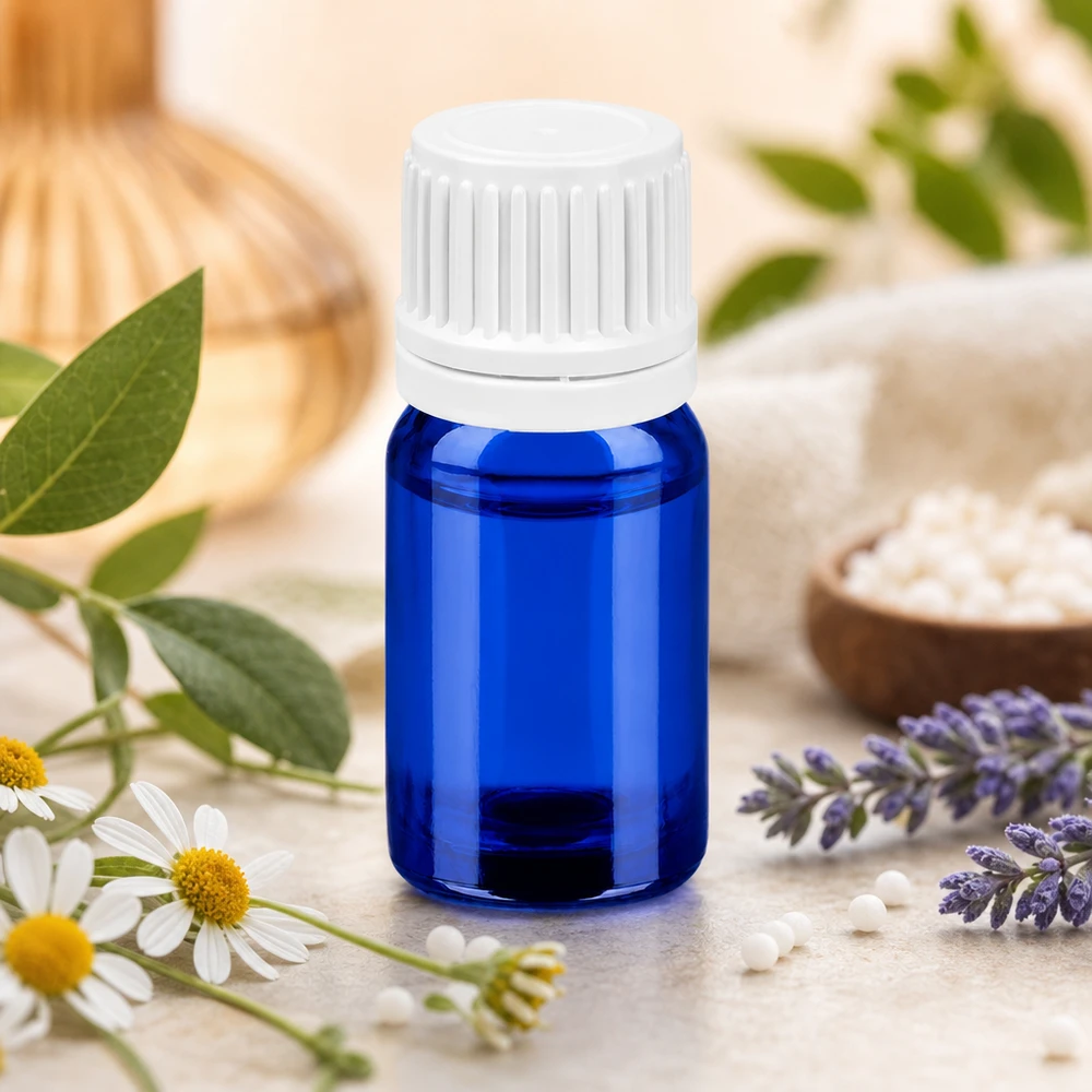 Robuust glazen flesje van 5 ml met witte OV-dop voor veilig bewaren