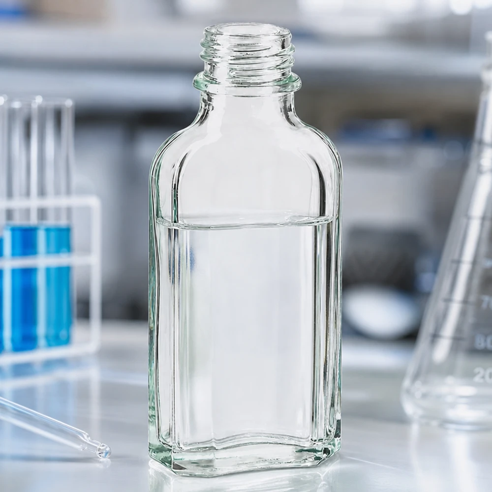 Farmaceutische Meplat-fles van 50 ml, transparant, met DIN22-schroefdraad voor laboratoriumtoepassingen