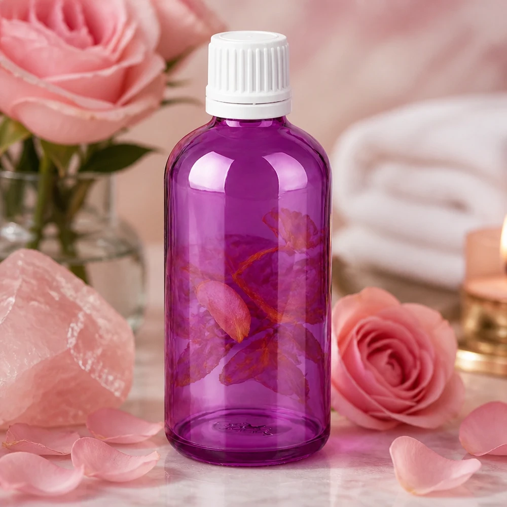 Elegante 100ml apothekersfles in paars met praktische 11mm schroefdraad voor professioneel gebruik