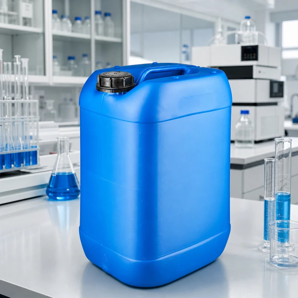 Industriële jerrycan van 25 liter, blauw, stapelbaar, met lekvrije schroefdop en verzonken handgreep