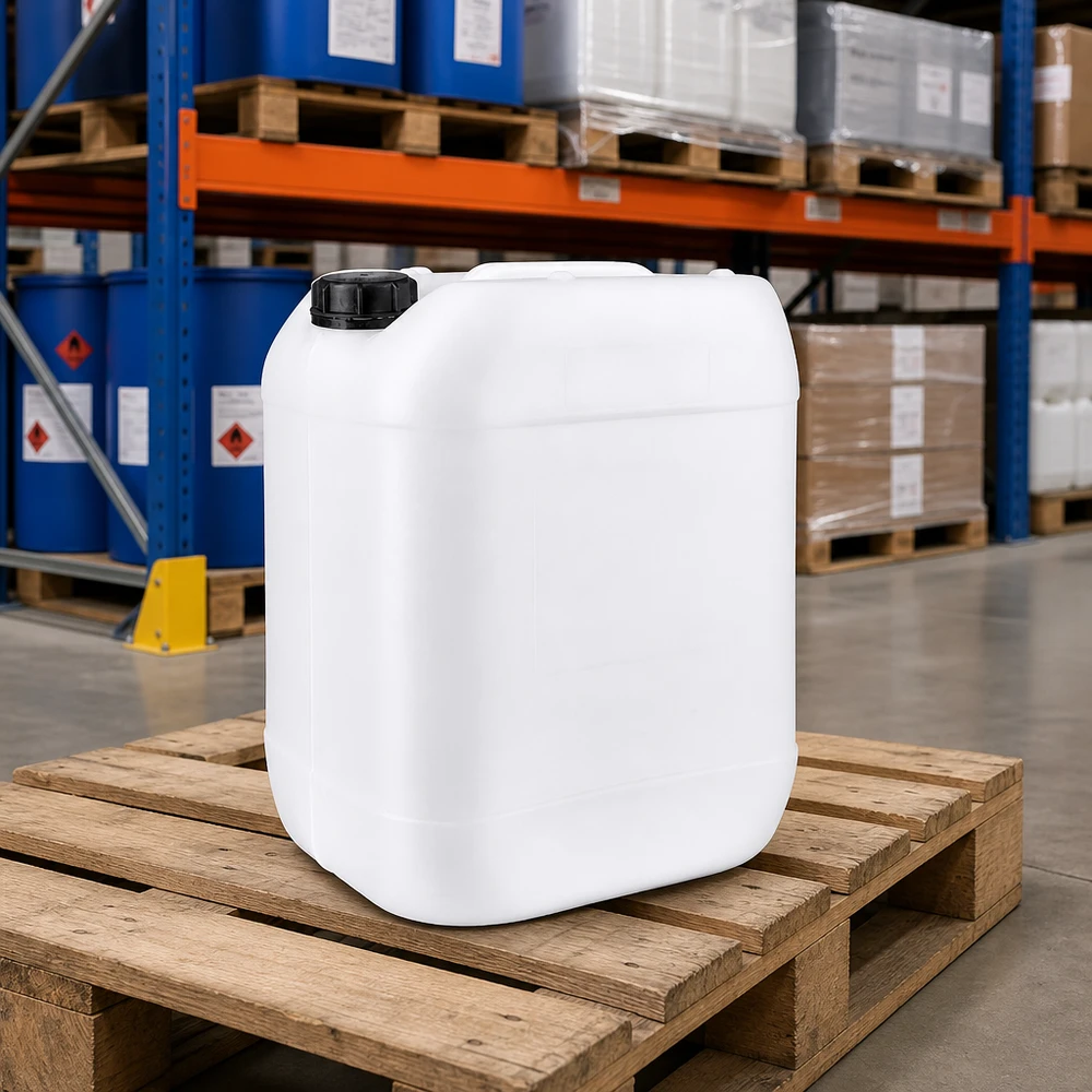 20l jerrycan, UN-toelating, met schroefsluiting Stapelbare kunststof jerrycan van 20 liter met schroefdeksel voor de opslag van gevaarlijke stoffen