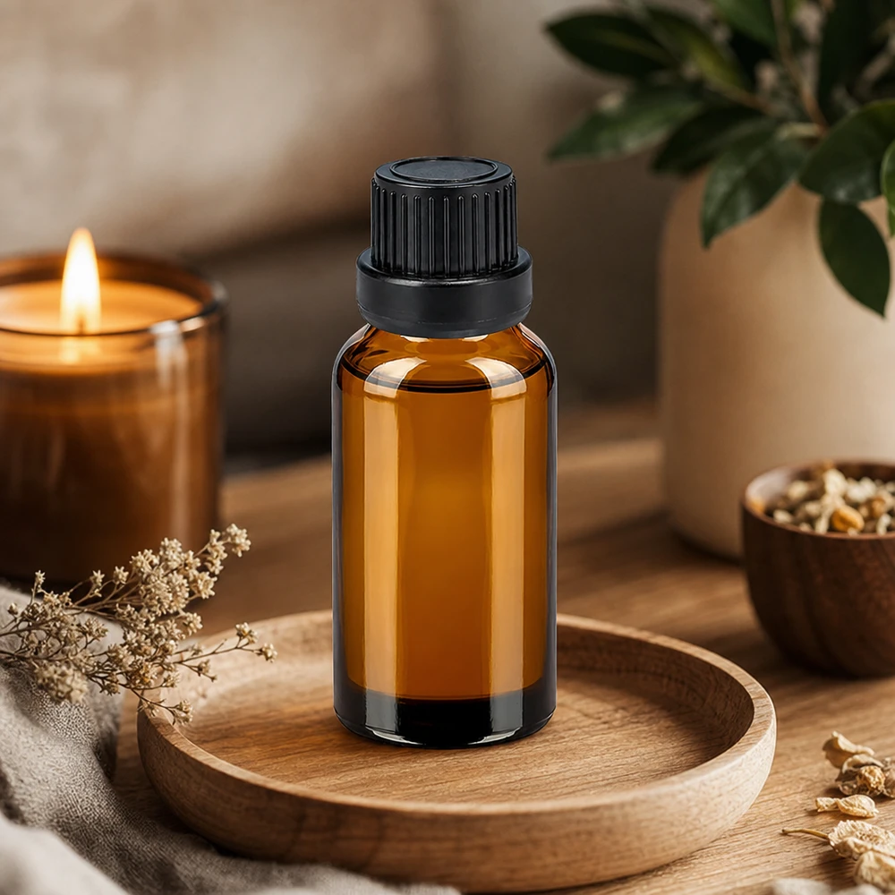 Praktisch amberkleurig glazen flesje van 10 ml met zwarte druppelaar van 2 mm voor hygiënisch bewaren