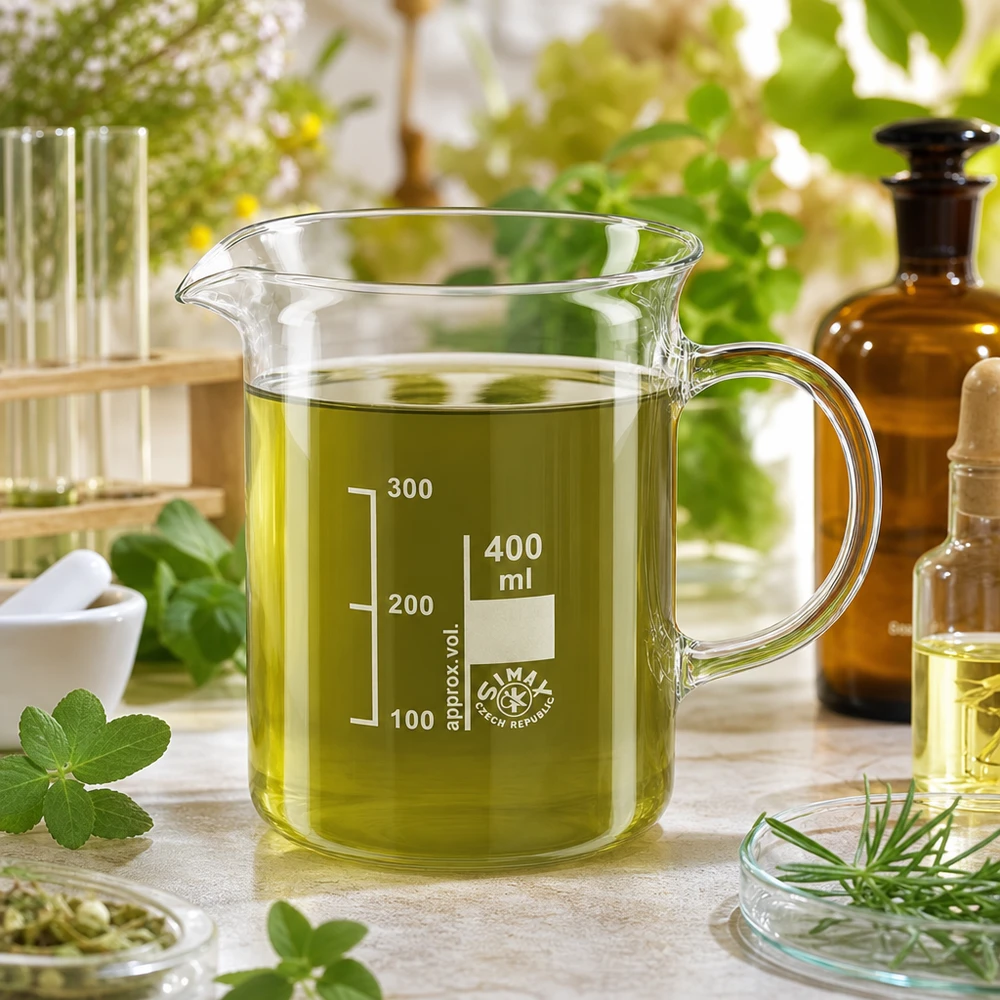 Laboratoriumbeker van 400 ml met handvat, van helder borosilicaatglas met gegraveerde schaalverdeling van SIMAX