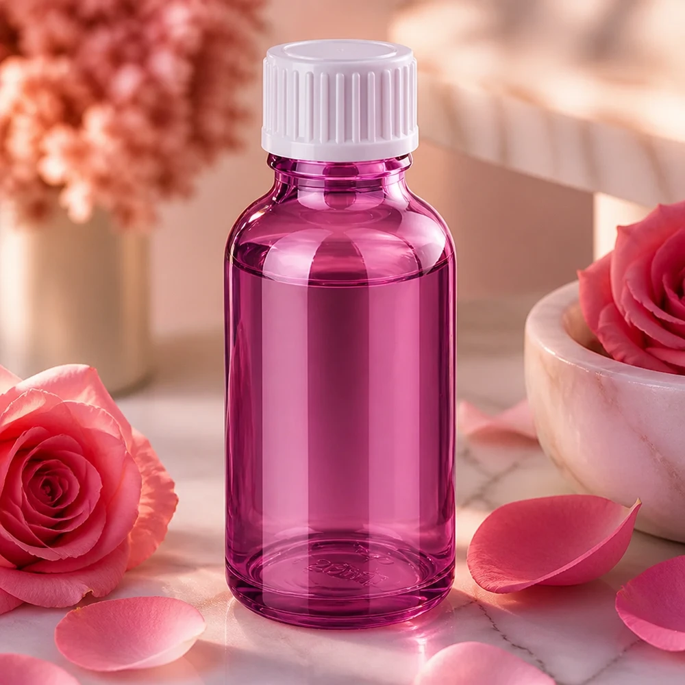 30ml (bol)fles. 3mm schenkring wit Standaard PurpleLine. UT18/30 Elegant violet glazen flesje met een inhoud van 30 ml voor professionele aromamengsels