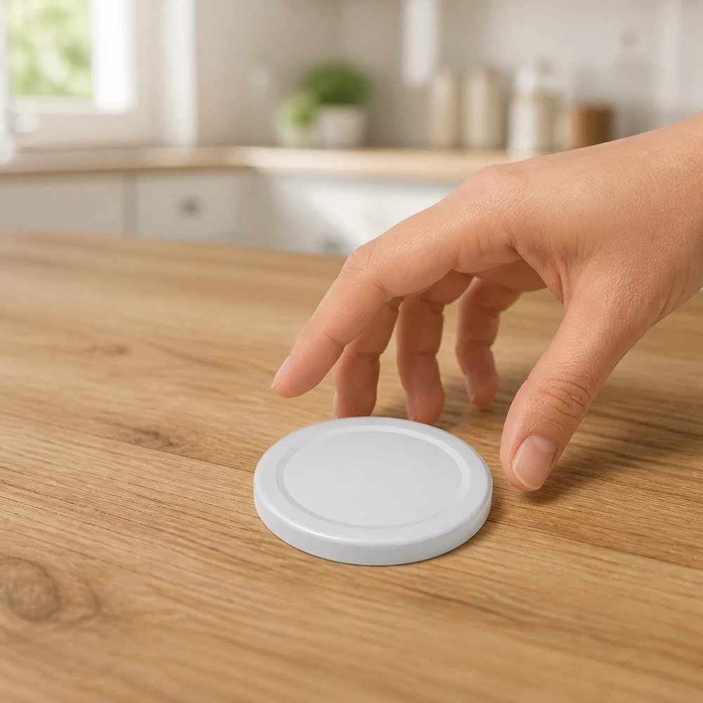 66 mm BasicSeal Twist-Off-deksel, wit. UNiTWIST kan met de vingers van de tafel worden opgepakt