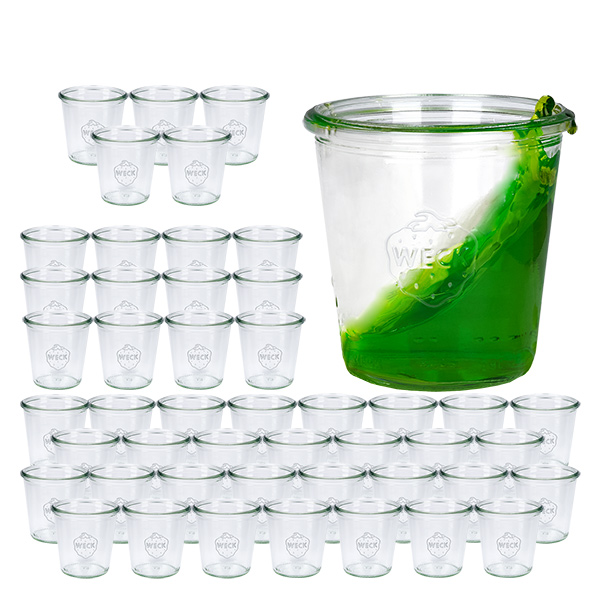 Set van 48 Weck bekers 290ml hoog, 1/5L glazen