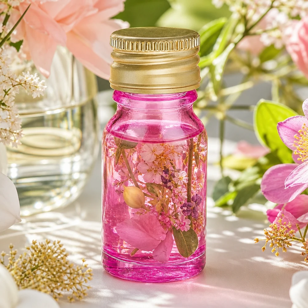 10ml flacon 11mm schroefdop aluminium gouden standaard PurpleLine. UT18/10 Handig 10ml flesje paars transparant met aluminium-gouden dop voor op reis en onderweg