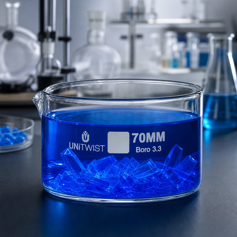 Kristalliseer schaal ø70mm borosilicaatglas UNiTWIST UNiTWIST laboratoriumschaal 70 mm Boro 3.3, hittebestendig glas voor chemische neerslagreacties