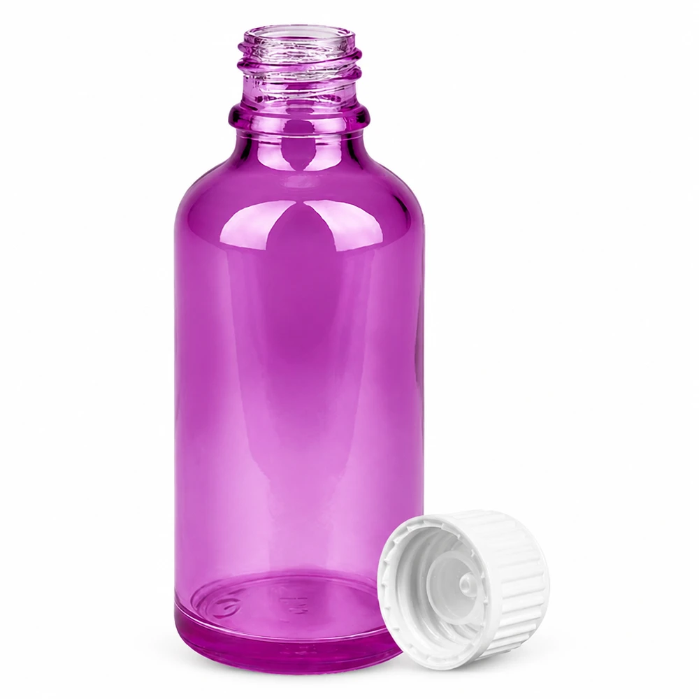 Paars glazen potje 50ml met schroefdop perfect voor doe-het-zelf cosmetica en essences