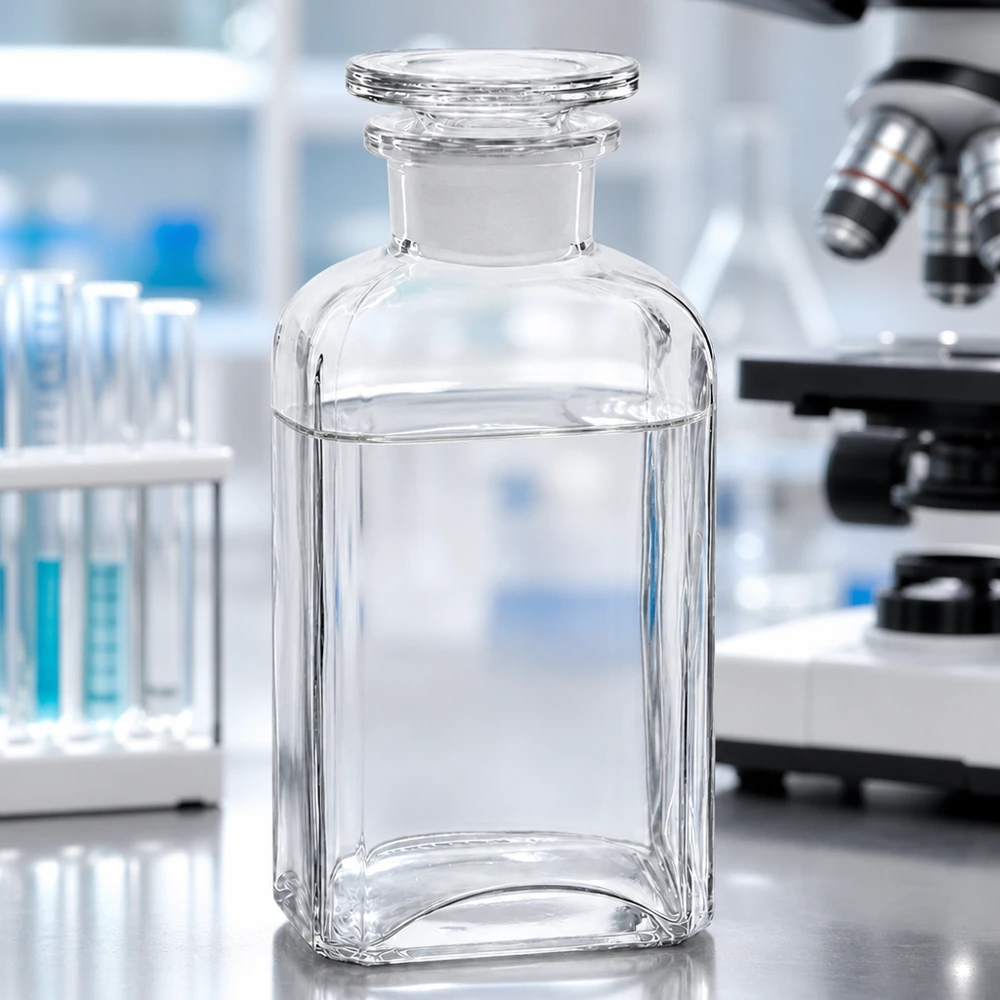 Vierkante fles met maatverdeling, 250 ml, van helder glas, met brede hals en glazen stop – laboratoriumuitrusting