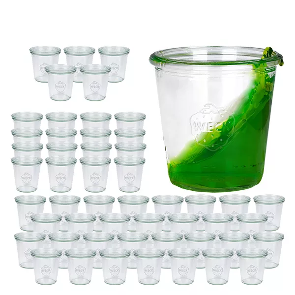 Set van 48 Weck bekers 290ml hoog, 1/5L potten met 48 glazen Set van 48 Weck bekers 290ml hoog, 1/5L potten met 48 glazen