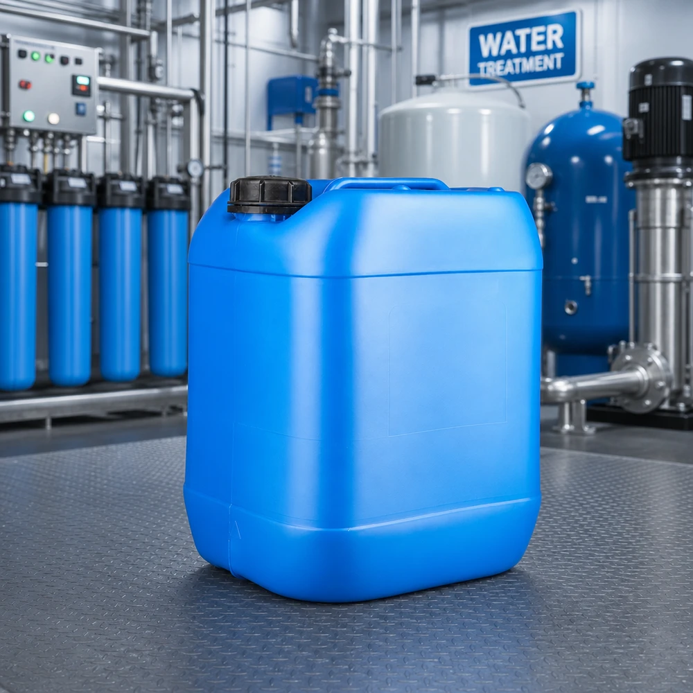 Stapelbare blauwe jerrycan van 20 liter met OV-sluiting voor industriële waterzuivering
