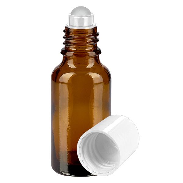 Apothekersflesje bruin 20ml roll-on cap wit Apothekersflesje bruin 20ml roll-on cap wit
