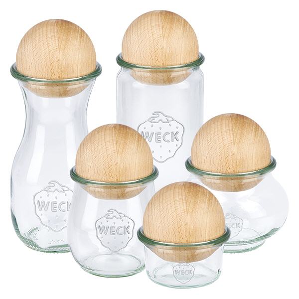 UNiTWIST Houten bal WECK RR60 WECK RR80 potten-set met UNiTWIST houten ballen van beukenhout - verschillende maten met naturel houten deksels