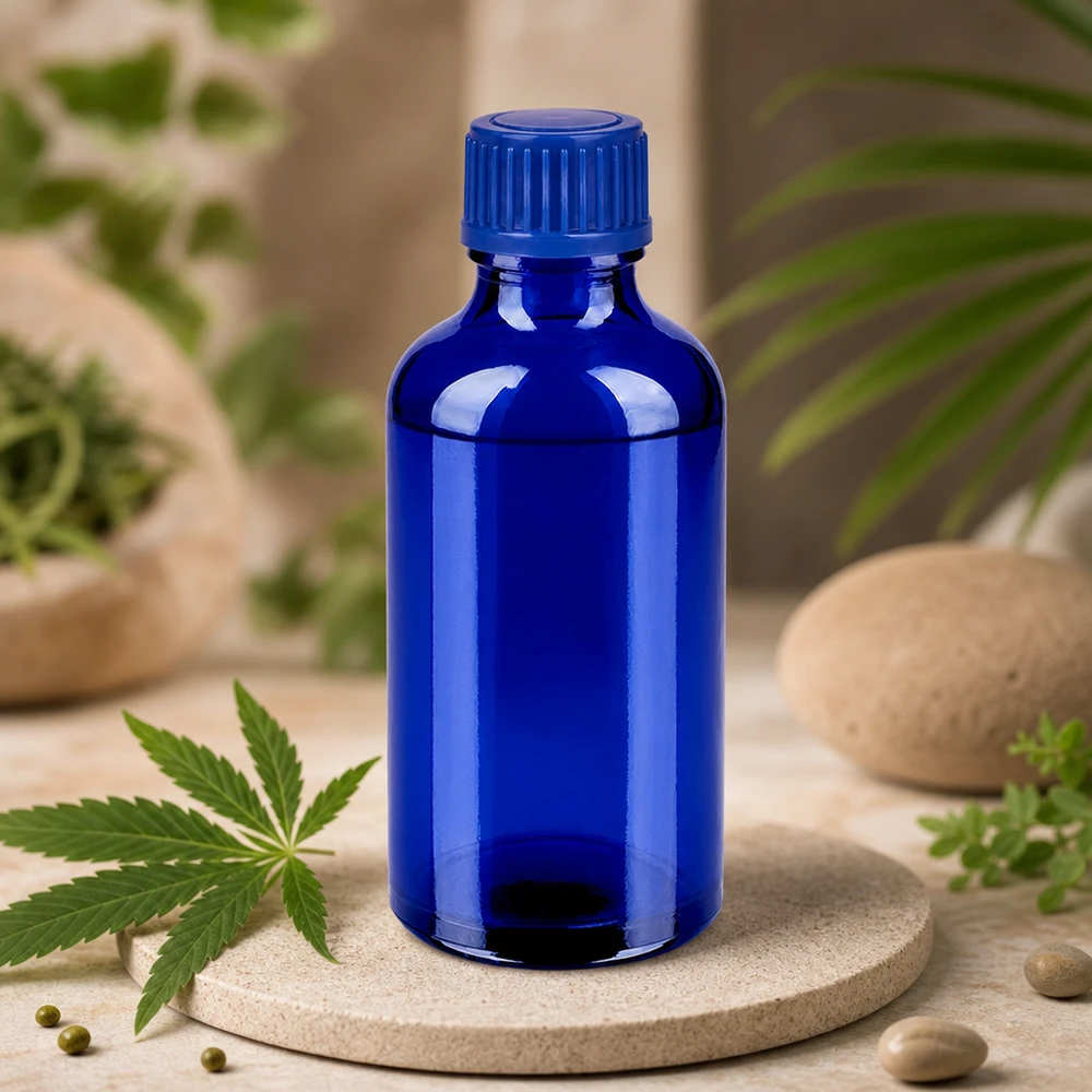 50 ml blauwe glazen STD-fles met lichtbeschermende eigenschappen voor gevoelige stoffen
