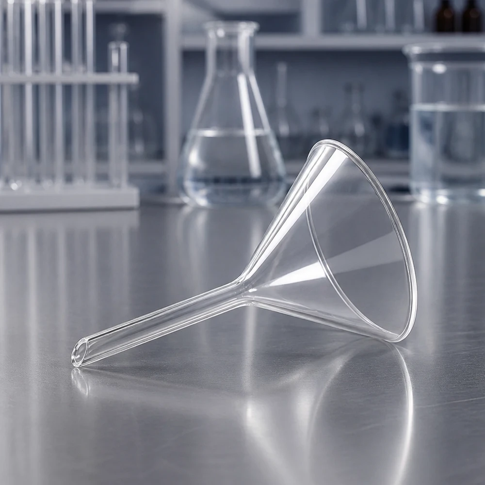 Transparante laboratoriumglas trechter met 50 mm opening voor chemische toepassingen en experimenten