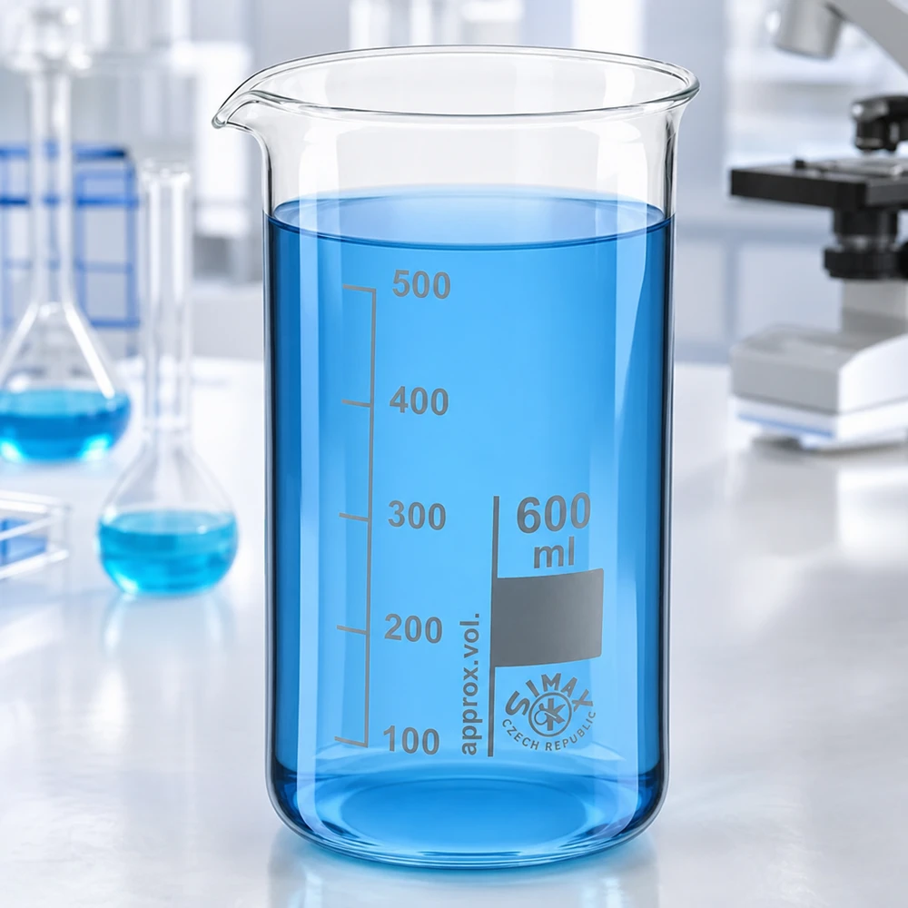 Hoog bekerglas van 600 ml met schenktuit en maatverdeling aan de zijkant, van helder borosilicaatglas