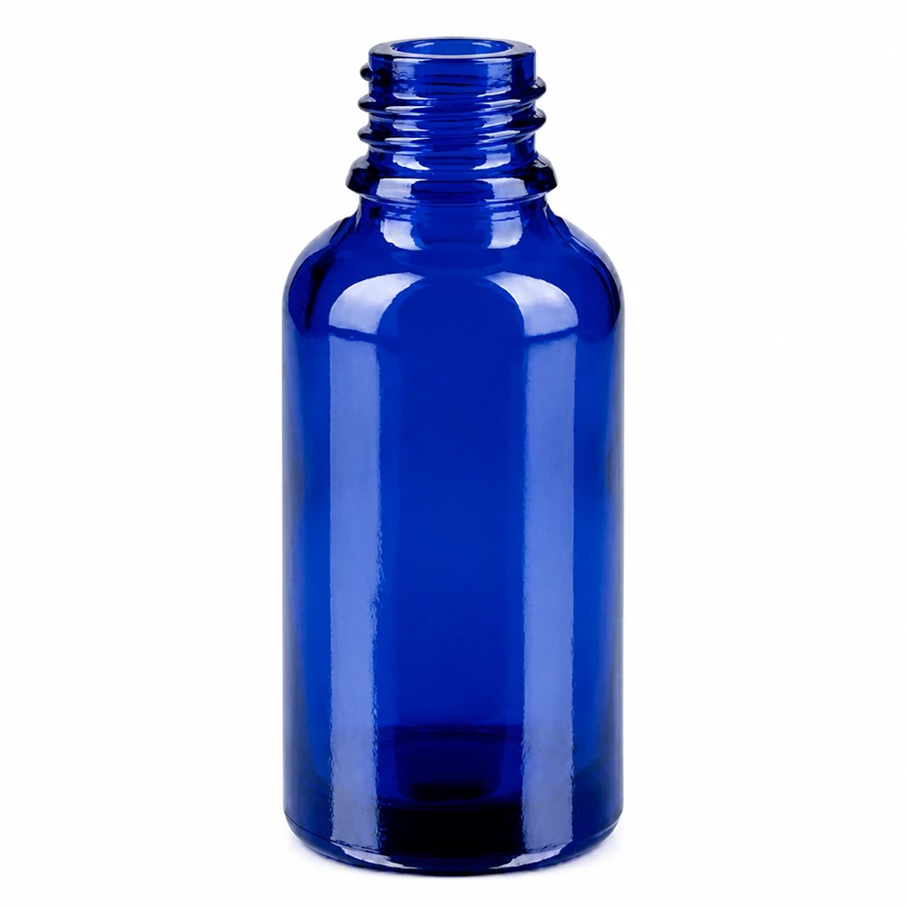 Hoogwaardige glazen fles 30ml in kobaltblauw met SV-dop voor apotheken