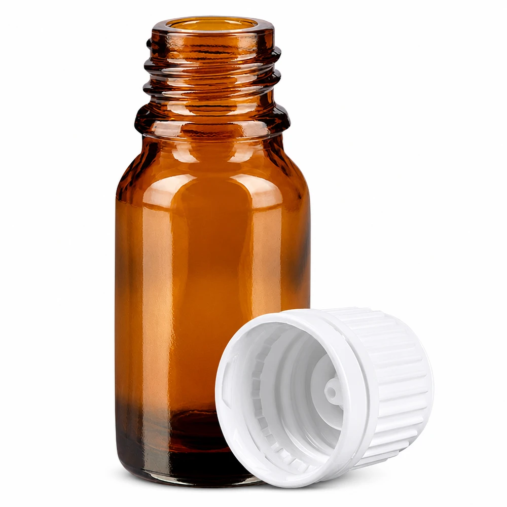 Bruin 10ml druppelflesje van glas met UV-bescherming en kindveilige dop