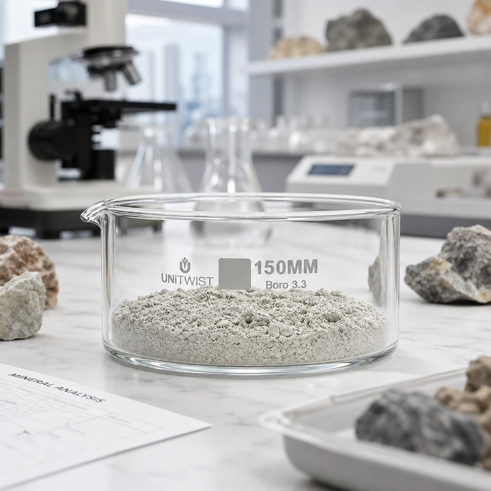 Kristallisatieschaal Boro 3.3 UNiTWIST 150 mm, laboratorium voor gesteenteanalyse met mineraalmonsters en analyserapport