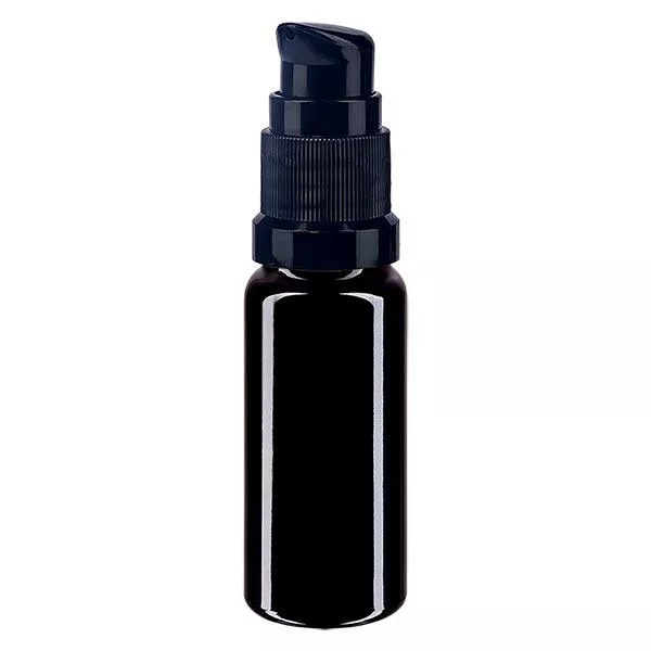 Violet glas fles 10 ml met pompsluiting zwart Violet glas fles 10 ml met pompsluiting zwart
