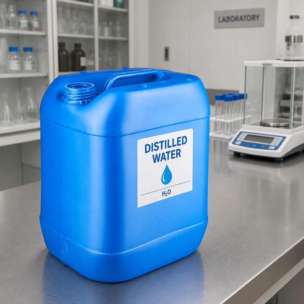 Stevige grote jerrycan van 20 liter in blauw, zonder dop, voor chemische en industriële toepassingen