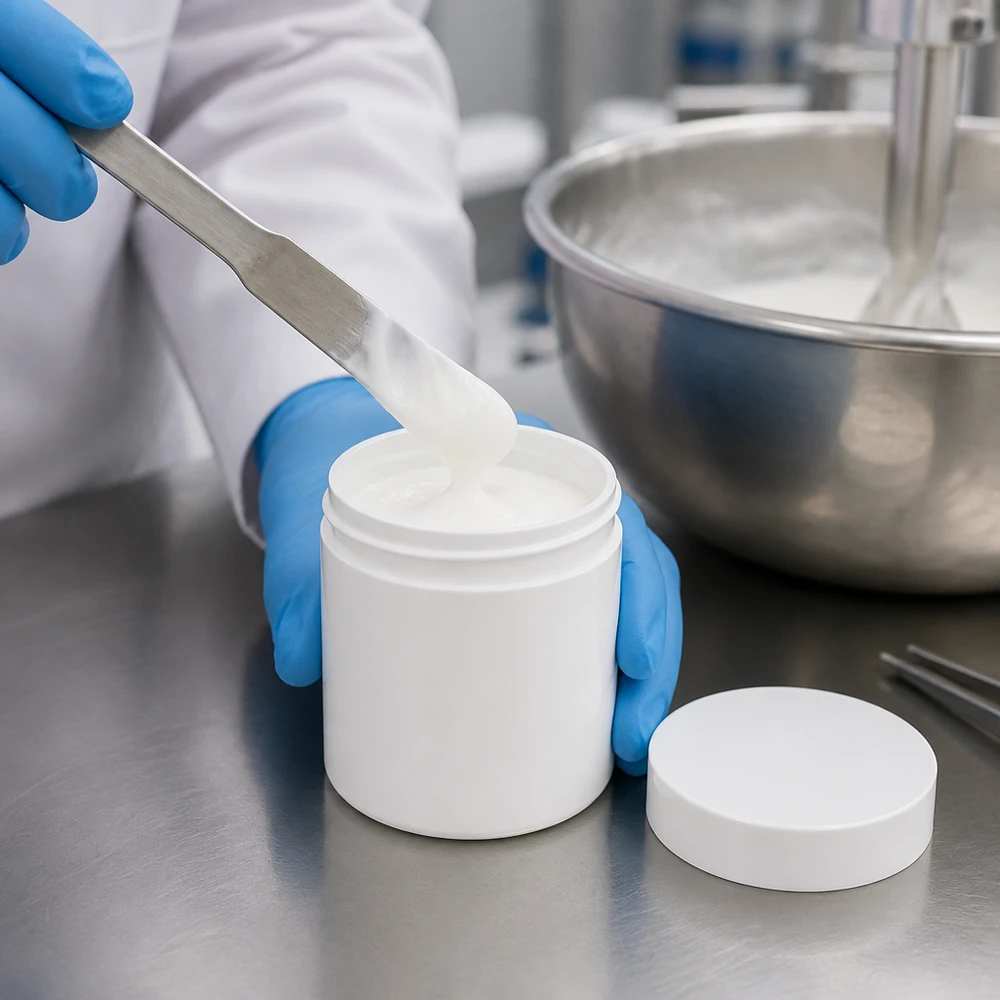 Cilindrische kunststof pot van 250 g in het wit met kindveilige schroefdop