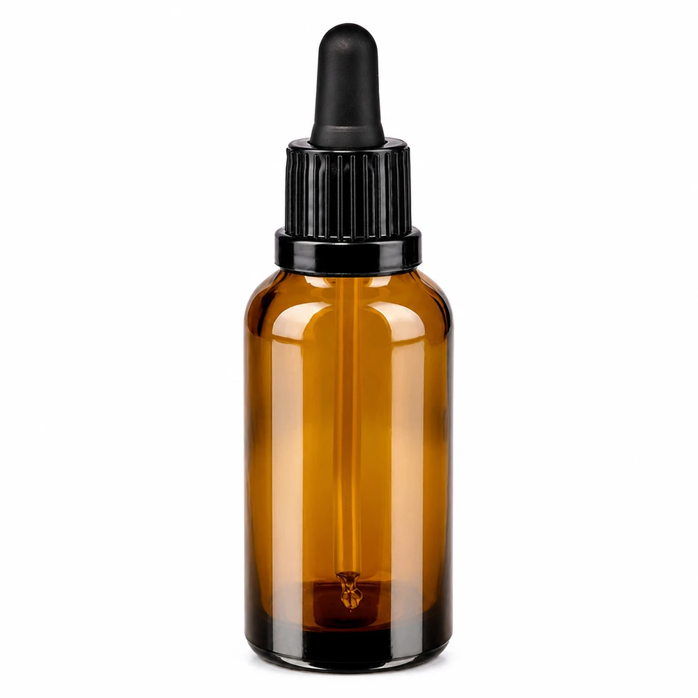 Compacte druppelflacon van 30 ml in een elegante bruine kleur met praktische pipetdop