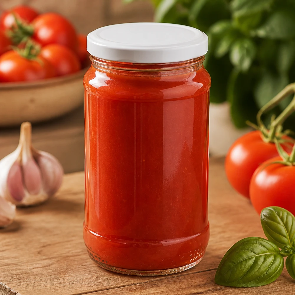 Rond glas van 370 ml + BasicSeal wit UNiTWIST UNiTWIST 370 ml ronde glazen pot BasicSeal, wit, ideaal voor het inmaken van tomatensaus en pastasauzen