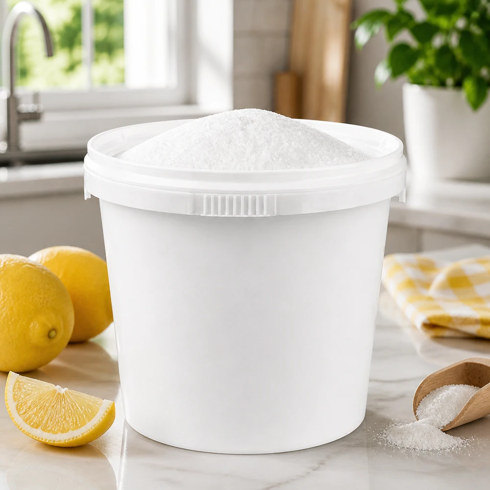 Afsluitbare witte PP-emmer van 1 liter met deksel voor levensmiddelen zoals citroenzuur en zout