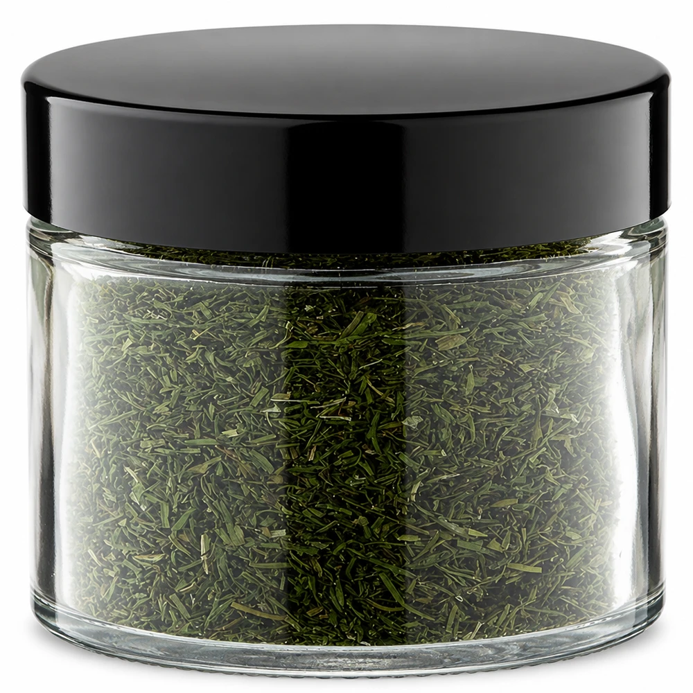 Kruiderpot-idee: Glazen pot 30ml helder inkl. sluiting Gewürz Idee glazen potje van 30 ml, gevuld met groene kruiden en voorzien van een zwarte dop
