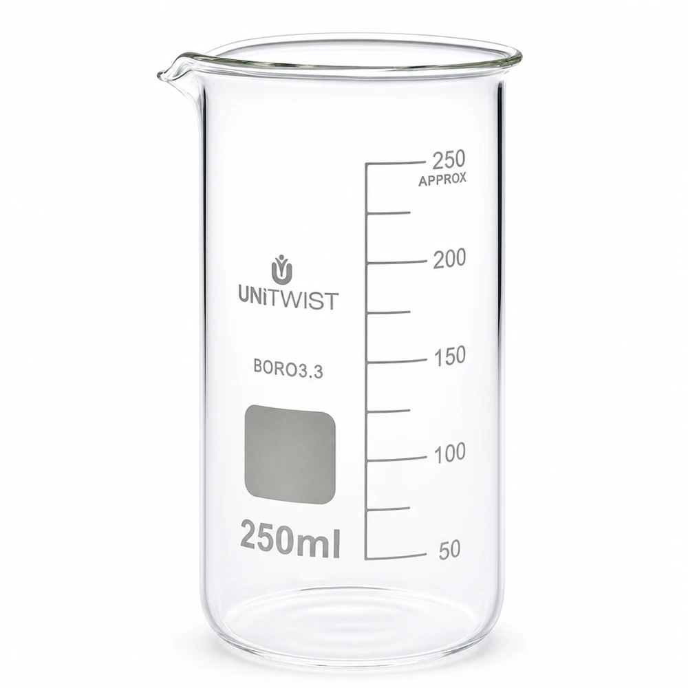 Borosilicaat bekerglas, hoog model, 250 ml, voor laboratorium- en chemische toepassingen van UNITWIST