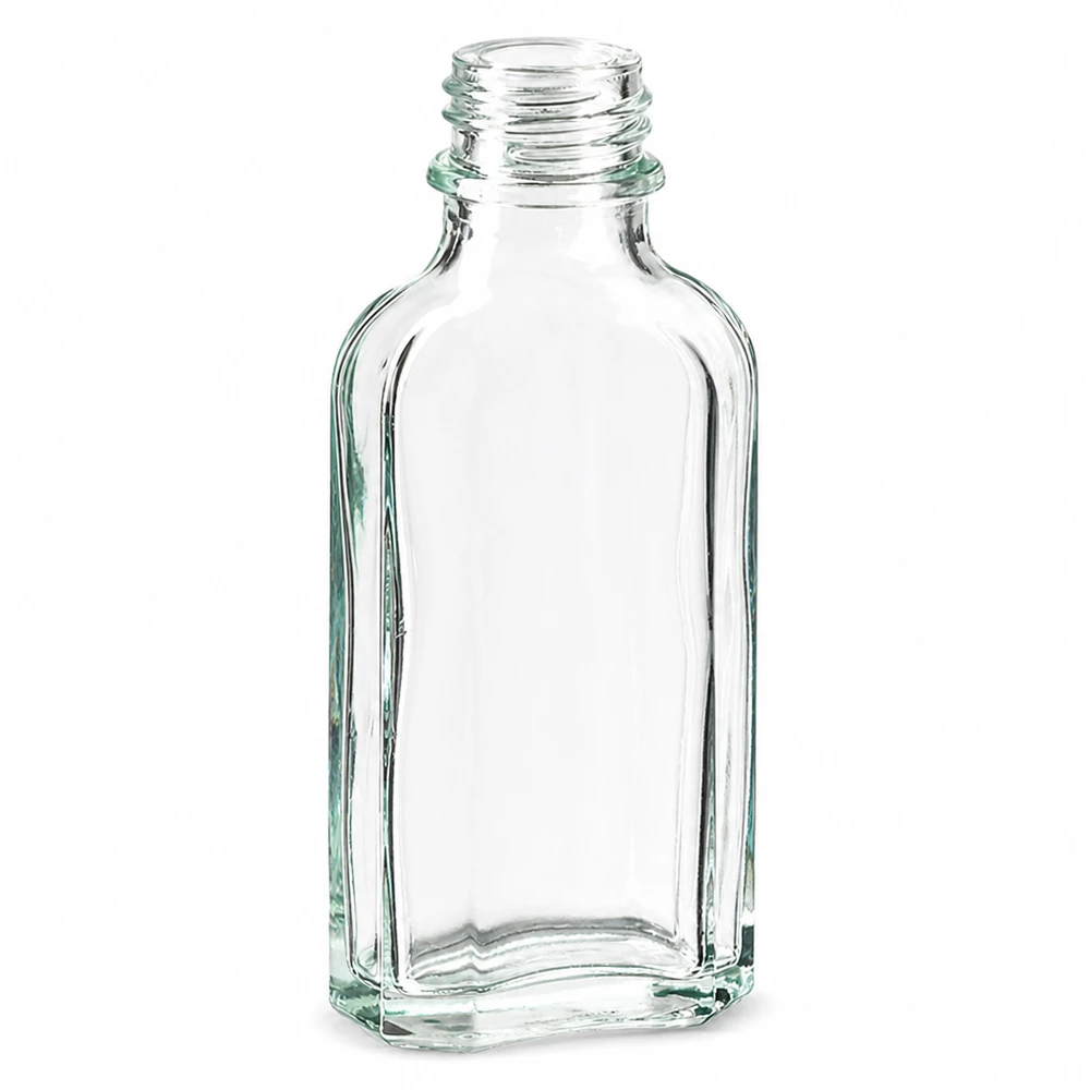 50 ml witte meplatfles met DIN 22 monding Doorzichtige glazen fles van 50 ml van Meplatform met een smalle DIN22-schroefdop