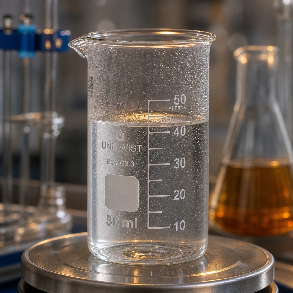 Doorzichtig bekerglas van 50 ml, hoge cilindrische vorm, UNITWIST-borosilicaatglas voor laboratoriumgebruik