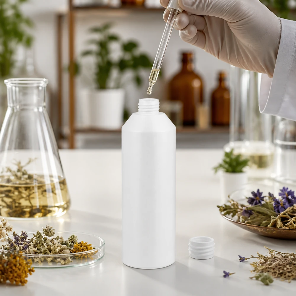 PET cilinderfles 250ml wit, S20x3, zonder sluiting Witte HDPE-apotheekfles van 250 ml, klaar om te worden gevuld met etherische oliën en plantenextracten