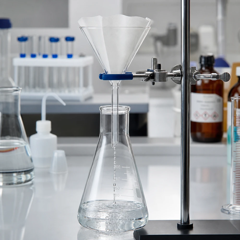 Precisielaboratoriumtrechter 100 mm van hoogwaardig borosilicaatglas voor nauwkeurig doseren en decanteren