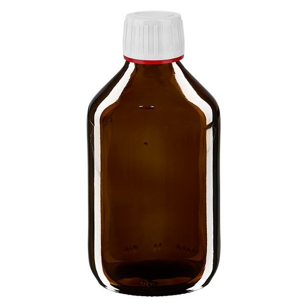 250ml Euro-medicijnfles bruin met witte schroefsluiting VR 250ml Euro-medicijnfles bruin met witte schroefsluiting VR