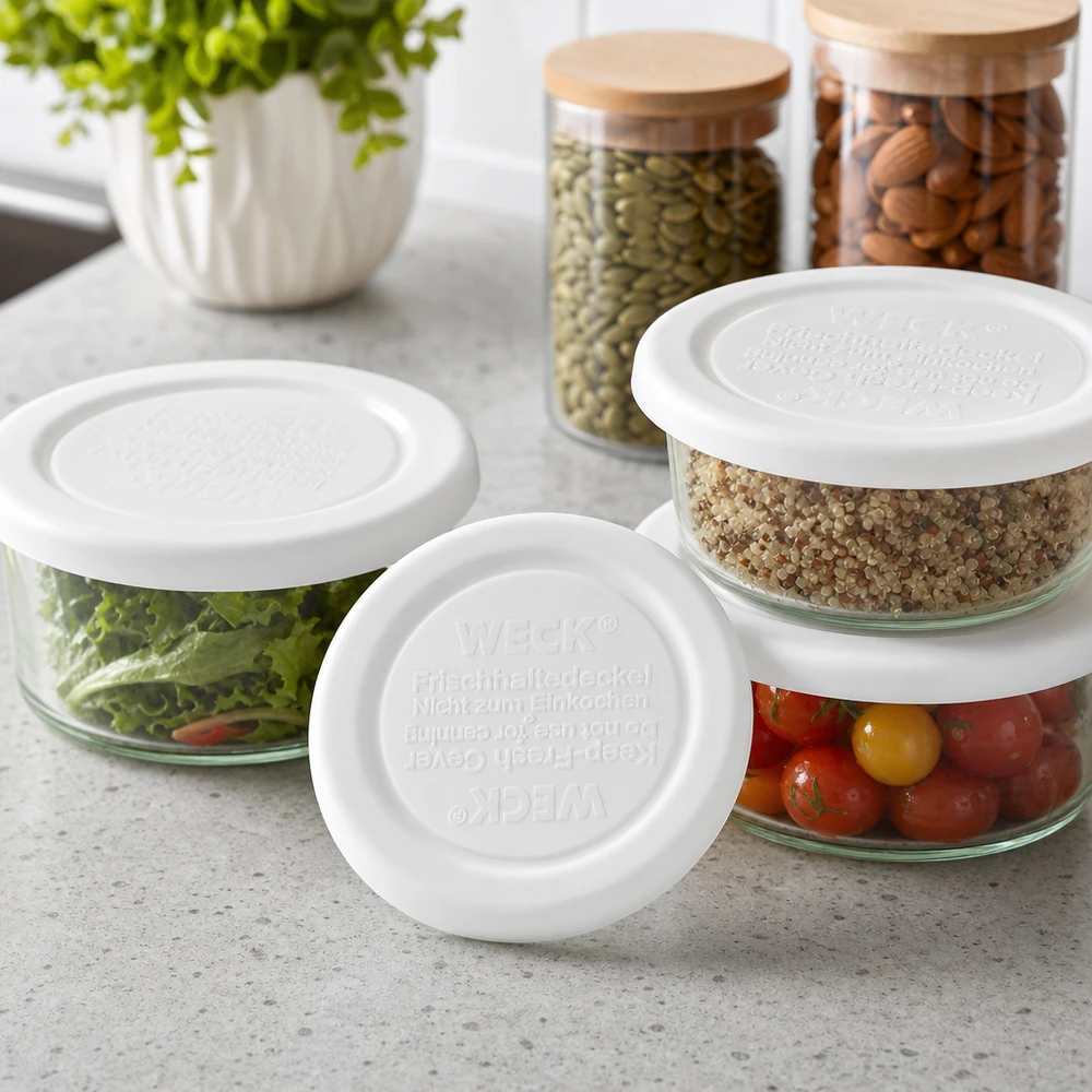 WECK vershoudend deksel RR40 WECK RR40 keep-fresh deksel voor glazen kommen met quinoa, tomaten en salade - veelzijdige keukenopslag