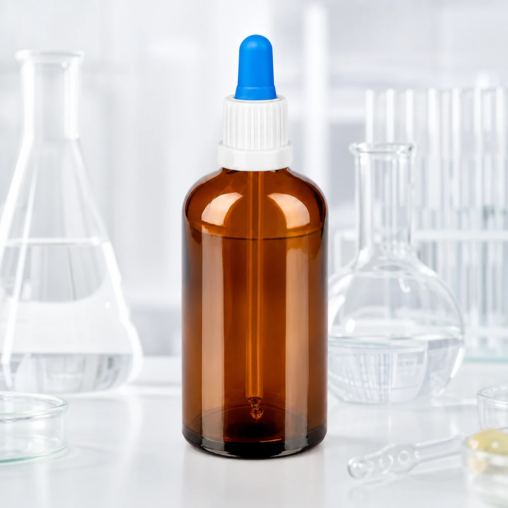 100 ml doseerfles bruin met blauwe siliconen pipet voor gelijkmatig druppelen