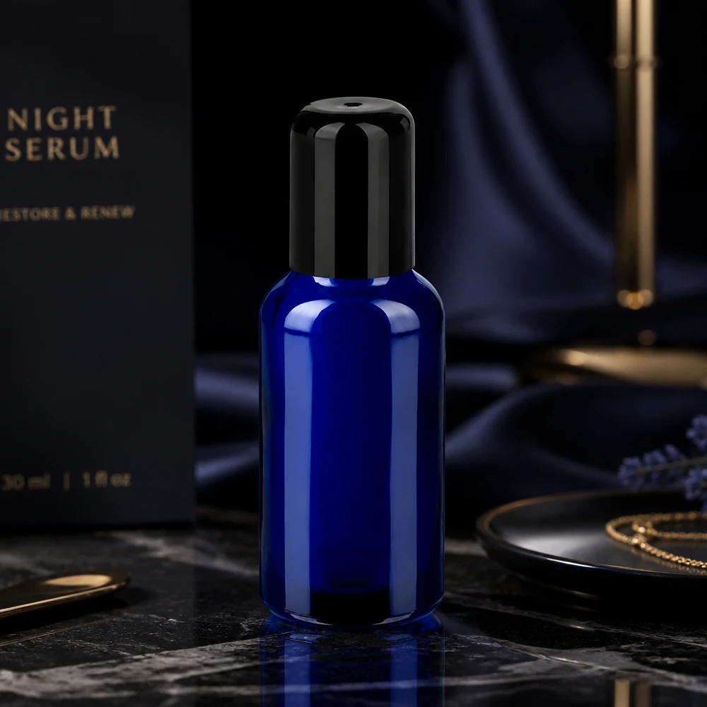 30ml flacon roll-on zwart STD BlueLine UT18/30 Ergonomische 30ml roll-on flacon BlueLine UT18/30 ideaal voor parfum en verzorgingsproducten
