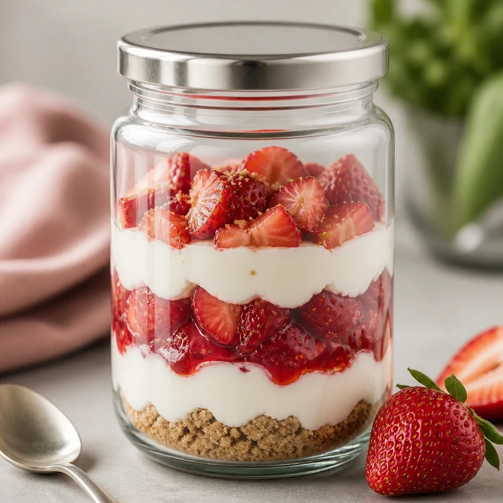 382ml rond glas met BasicSeal deksel zilver UNiTWIST 382ml Rundglas mit BasicSeal Deckel silber als Dessertglas für Erdbeertrifle Schichtdessert Küchenglas vielseitig