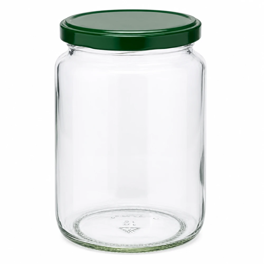 795ml ronde pot met groen BasicSeal deksel UNiTWIST - lege inmaakpot van helder glas voor conservering