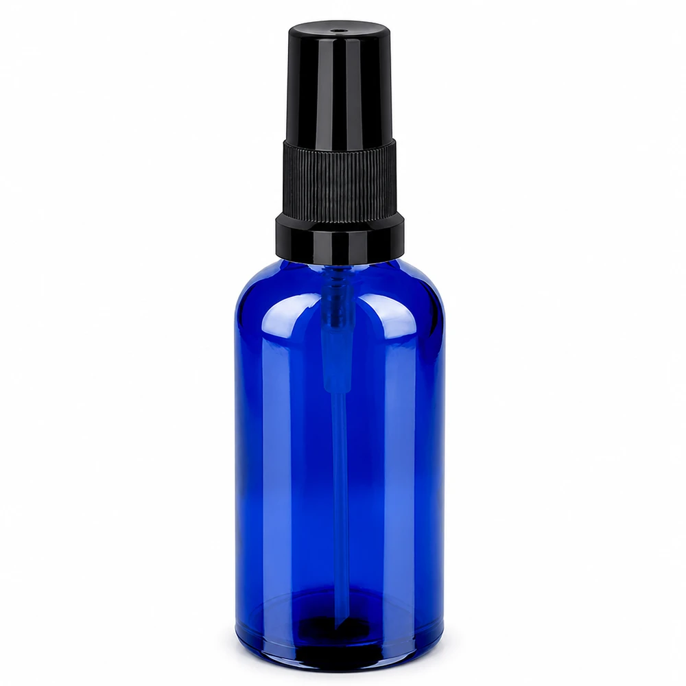 50ml spuitfles zwart STD BlueLine UT18/50 Ronde spuitfles 50ml blauw met ergonomisch zwart opzetstuk UT18/50